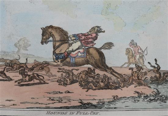 James Gillray (1756-1815), set of 4 original hand coloured etchings 1800, Hunting scenes, 22 x 35cm, unframed